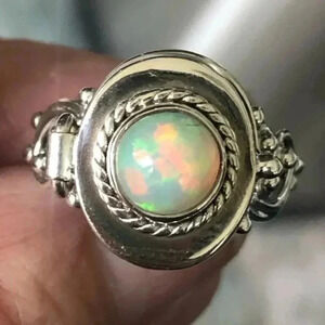 HANDMADE SIZE 6 Poison Ring Real Ethiopian Opal Solid 925 Sterling Silver